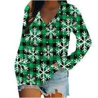Clearsance ženske modne košulje Božićne pahulje plaćene tiskanje majica dugih rukava bluza v vrat casual pulover vrhove zelene m
