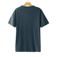 Žena Okrugli vrat srca Print kratkih rukava Majica Labavi bluza vrhovi Navy XL