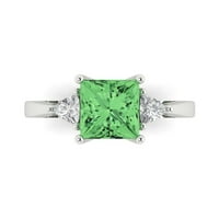 2. CT Sjajno princeze simulirani Green Diamond 14k bijelo zlato Trokratna veličina prstena 5,5