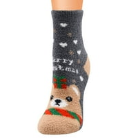 Čarape Božićne žene Coral Fleece Socks Print Debljine čarape za prekliznute podne tepihe