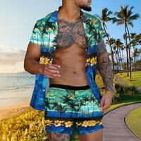 Oalirro Ljetne ležerne odjeće za muškarce Postavljaju poklone za odmor muškarci casual pauziraju gumb Cardigan Ispitnik za bluzu za plažu kratkih rukava i hlače postavljene zelene boje