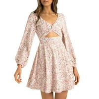 Ljetne haljine za žene V-izrez boemijski cvjetni mini a-linijski datum kratkih rukava ružičasta s