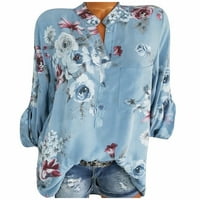 Usmixi ženske bluze i vrhovi Dressy Elbow-Duljina V-izrez Cvjetni ispis Ljeto slatke košulje modni rever
