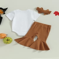 Baby Girl Fall Outfits Pismo Ispis kratkih rukava Rompers Flare hlače Traka za glavu Halloween set