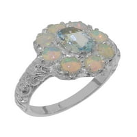 Britanci napravio 9k bijeli zlatni prirodni akvamarinski i opal ženski Obećani prsten - Opcije veličine
