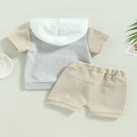 Koduop TODDLER Baby ljetni odjevni set, kratki rukav vafli pletene džepne holinice + kratke hlače