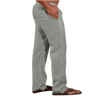 Muške vučne labačke platne hlače lagani elastični struk joga salon pamučne pantalone pidžama siva l o467