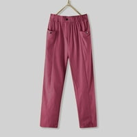 B91XZ Flowy Hlače za žene Ženske casual hlače Čvrsti pamuk i hlače sa džepom dugih hlača Crvena, 3xl
