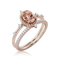Zasljepljujuće Art Nouvea 2. Karat ovalni morgatit i dijamantski morgan zaručni prsten, vjenčani prsten u 10K čvrstog ruža zlata, prsten za kompas, osvjetljenje, obljetni prsten, mladenkini, odgovarajući bend