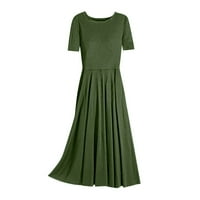 Ljetne haljine za žene kratki rukav Ležerne prilike, Ležerna A-line punog okruglog dekoltea Datum Green