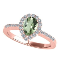 Mauli dragulji za žene 1. Karatni dijamant i kruški zeleni ametist prsten 4-prong 10k ruže zlato