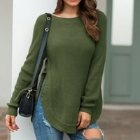 Džemper za žene džempere za žene casual labav fit dugih rukava, čvrsta boja posada vrat bočna proreza