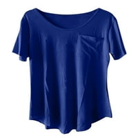 Žene Basic V izrez T majice Kratki rukav Ljetni casual vrhovi sa džepnim labavim fit baggy majicom do