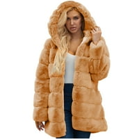 Kožna jakna Žene, žene Zimski topli kaputi FAU kaput Topla Furry Fau Jakna s dugim rukavima s kapuljačom