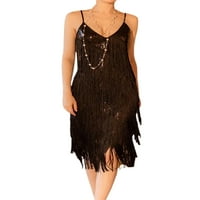 Žene TASSELSKI TEFIN PARTY Mini haljina špageta remena V izrez Sparkle Glitter kratka haljina Club odjeća