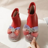 Yinguo kožne cipele za djevojčice Glitter gležnjače Dječje kičice s niskim potpeticama za čizme modne bočne patentne zatvarače kratke ravne cipele