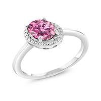 Gem Stone King Sterling Silver Ring Oval Pink Moissanite Diamond