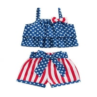 TODDLER Baby Girl 4. jula Odjeća se postavila bez rukava na vrhu kratke hlače sa remenom za neovisnost neovisnosti