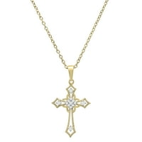 DazzlingRock kolekcija okrugla bijeli dijamantski vjerski križ Klizač za žene sa zlatnim lancem u 14K