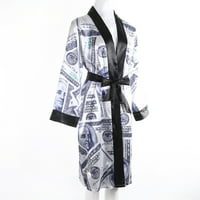 Seyurigaoka ženski satenski ogrtač trendi dolar tisak dugih rukava svilenkasti kimono