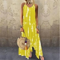 Haljine za žene ženski smjena bez rukava s rukavima V-izrez Maxi modne vruće prodajne ručne haljine žuti s