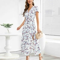 Ženska modna seksi boemska krastarska haljina od cvjetnih proreza V-izrez za žene za žene