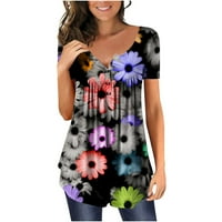 Yyeselk Fancy cvjetni print ženski bluze Comfy kratkih rukava Up up scoop vrat košulje Trendy Labavi