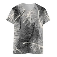 Ženske majice Žensko ljetno perje Ispis kratkih rukava Okrugli vrat Pulover Majica Top Grey XL