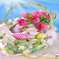 Hellodecor poliester tkanina 5x7ft Uskršnji dnevni jaja Tulip cvijeće u košarici Fotografije Backdrop