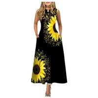 Tking Fashion Women Ljeto Ležerne prilike Elegantni ispisani suncobran bez rukava Maxi šuplje haljine