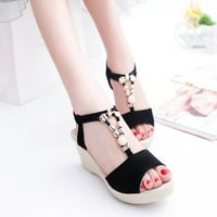 Leesechin Women Dame Fashion Wedges String Bead Casual Roman Sandals Cipele Black on Clear