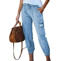 Ženske pilinge hlače Joggers ženske hlače Chinos High Squik Rise Full Tanur Blue 2XL