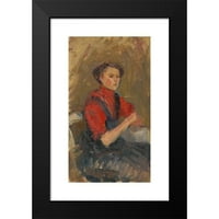 Ľudovít Pitthordt Crni moderni uokvireni muzej umjetnički print pod nazivom - portret mlade žene u crvenom