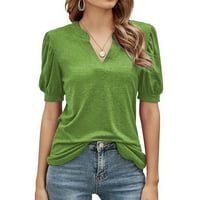 Ženska casual moda V izrez Solid Colore labava majica kratkih rukava Top S-2XL