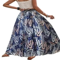 Paille Womens Flowy Boho Maxi suknja Ljetna plaža Cvjetne suknje za čipke čipke visoko elastične struk
