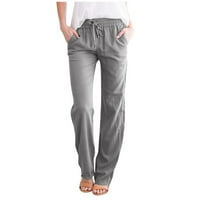 Čvrste ravne posteljine pantalone i duge ženske povremene elastične poteze pamučne hlače ljetne žene