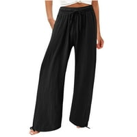 Miluxas pantalones de mujer cintura alta plus veličine modne moći ženske casual elastične labave hlače ravno široke pantalone za noge crna xxl