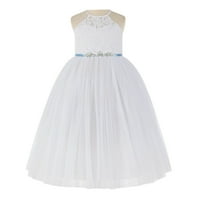 Ekidsbridal Bijela čipka Halter vjenčana cvjetna djevojka haljina Junior Pageant haljina za Toddlers
