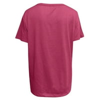 Ženska modna casual Print V-izrez Loose Majica kratkih rukava Top bluza Pulover, Hot Pink, XXXXL