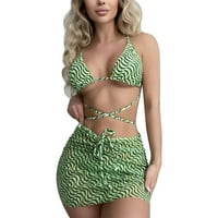 Huaai bikini setovi za žene za izradu crteža TRI SHIKSIUIT Bikini pređe kratka suknja Bikini Različita habanja podudaranja bikini ženskim bikini zelenim s