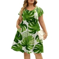 Bicoasu Clearence ženska V-izrez Sunčana haljina s kratkim rukavima Cvjetni plus veličine ljeto iznad koljena haljina zelena xl