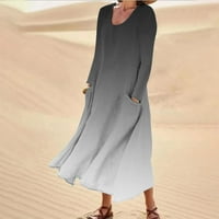 Wyongtao ženski dugi rukav maxi plaža Drešeni dreševi Casual okrugli vrat Ispiši ljuljačku majicu Dreses Grey XL