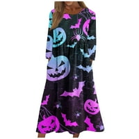 Ženska Halloween Print Okrugli vrat Ležerne haljine s dugim rukavima s džepovima