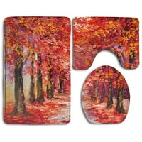 Ulje slika Šarene jesenje stabla ImpresionisMisions Art Umjetnost kupaonica Rugs set za kupanje Contour Mat i toaletni poklopac poklopca poklopca