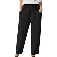 Pamučne posteljine kapri hlače za žene čvrste boje velike veličine labavi visoki stručni džepovi casual