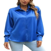 Niveer dame košulje rever na vrhu bluze s dugim rukavima Elegantna gumba košulje tunike dolje plava l
