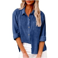 AUFMER Grafičke majice Žene tiskane majice pune boje dolje Bluze V izrez Labavi bluza Longt rukava Ležerna