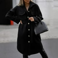 Smihono Cleariance ženska jakna za jaknu rever niz dugulja s dugim rukavima Solidna boja zimska kaputa