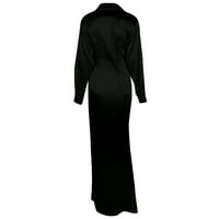 Haljina za žene, žensku čvrstu boju rever s dugim rukavima Split vilica s visokim rukavima
