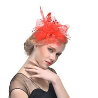 Traka za glavu za žene Žene Žene Flower Mesh Trake Feather Traka za glavu Koktel Tea Party Hat Head Headwear Crveno